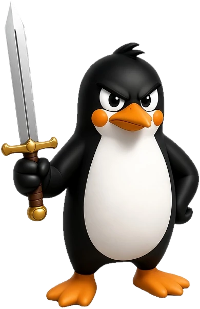 Argus, the Vanguard guardian penguin, holding a sword